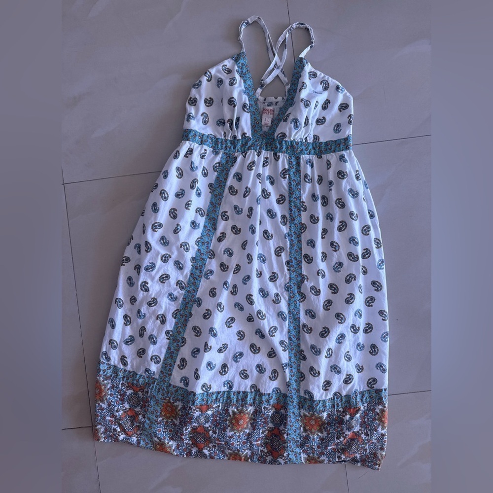 Vintage mossimo supply co hippie babydoll white blue patterned dress summer L - Picture 8 of 11